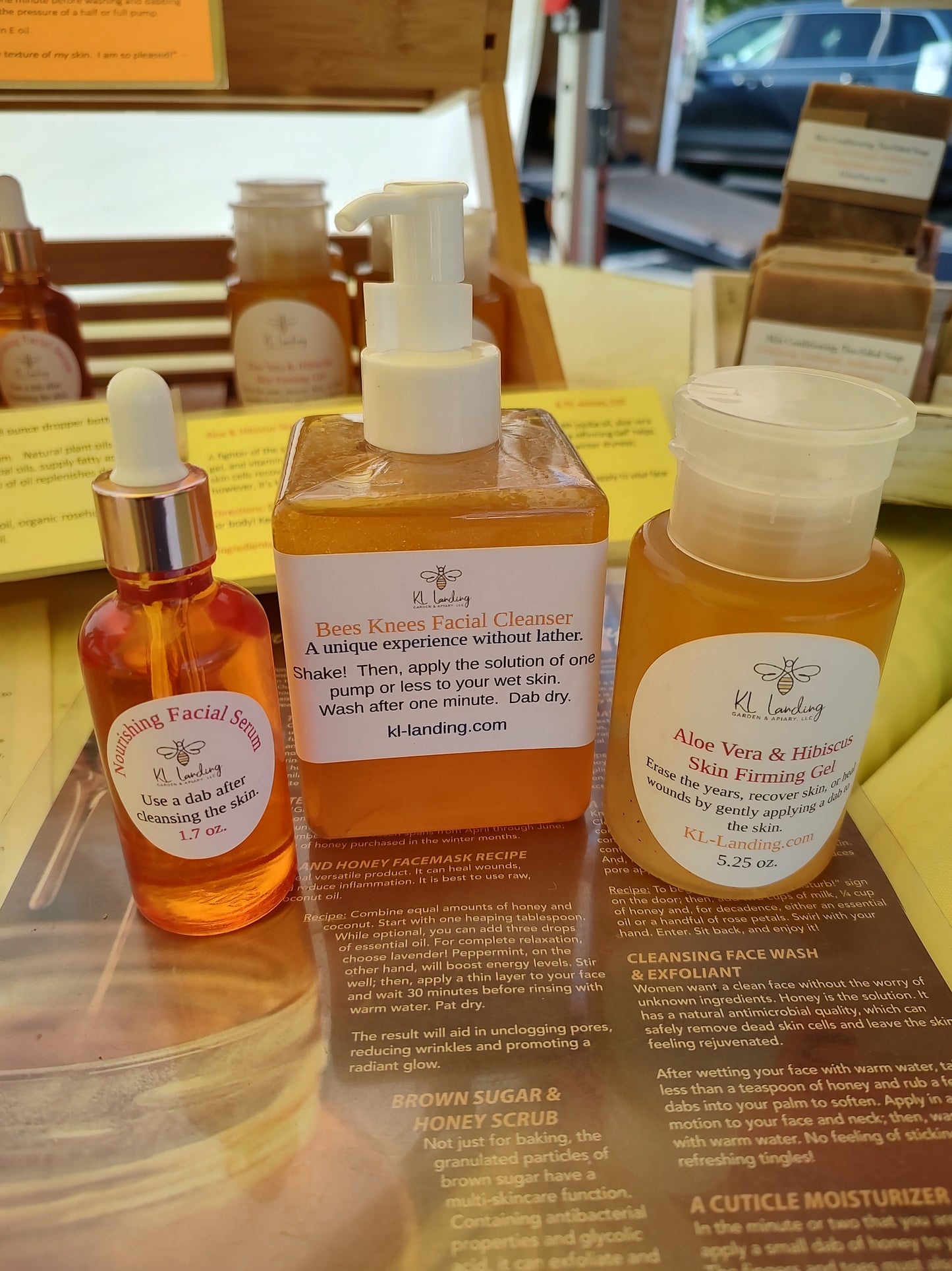 Facial Trio- Bees Knees Facial Cleanser, Nourishing Facial Serum, and Aloe Vera & Hibisiscus Firming Gel