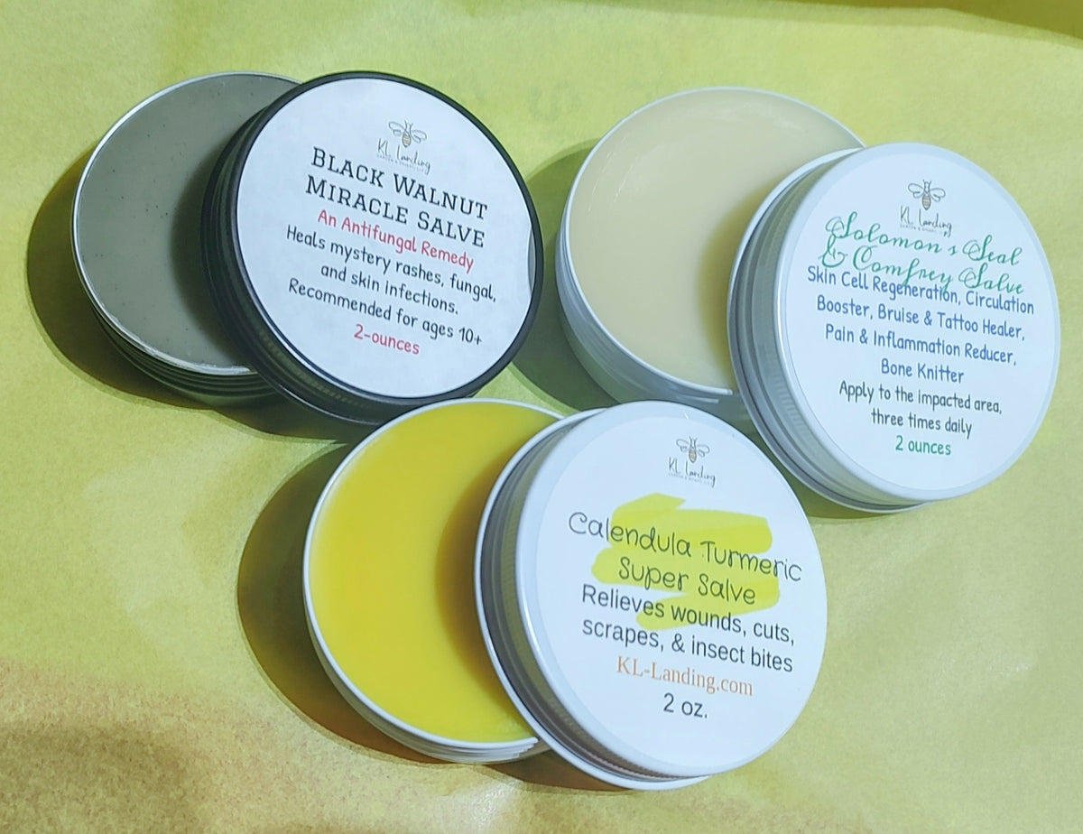 Home Healing Kit- Calendula & Turmeric Super Salve, Black Walnut Miracle Salve, & Solomon's Seal & Comfrey Salve