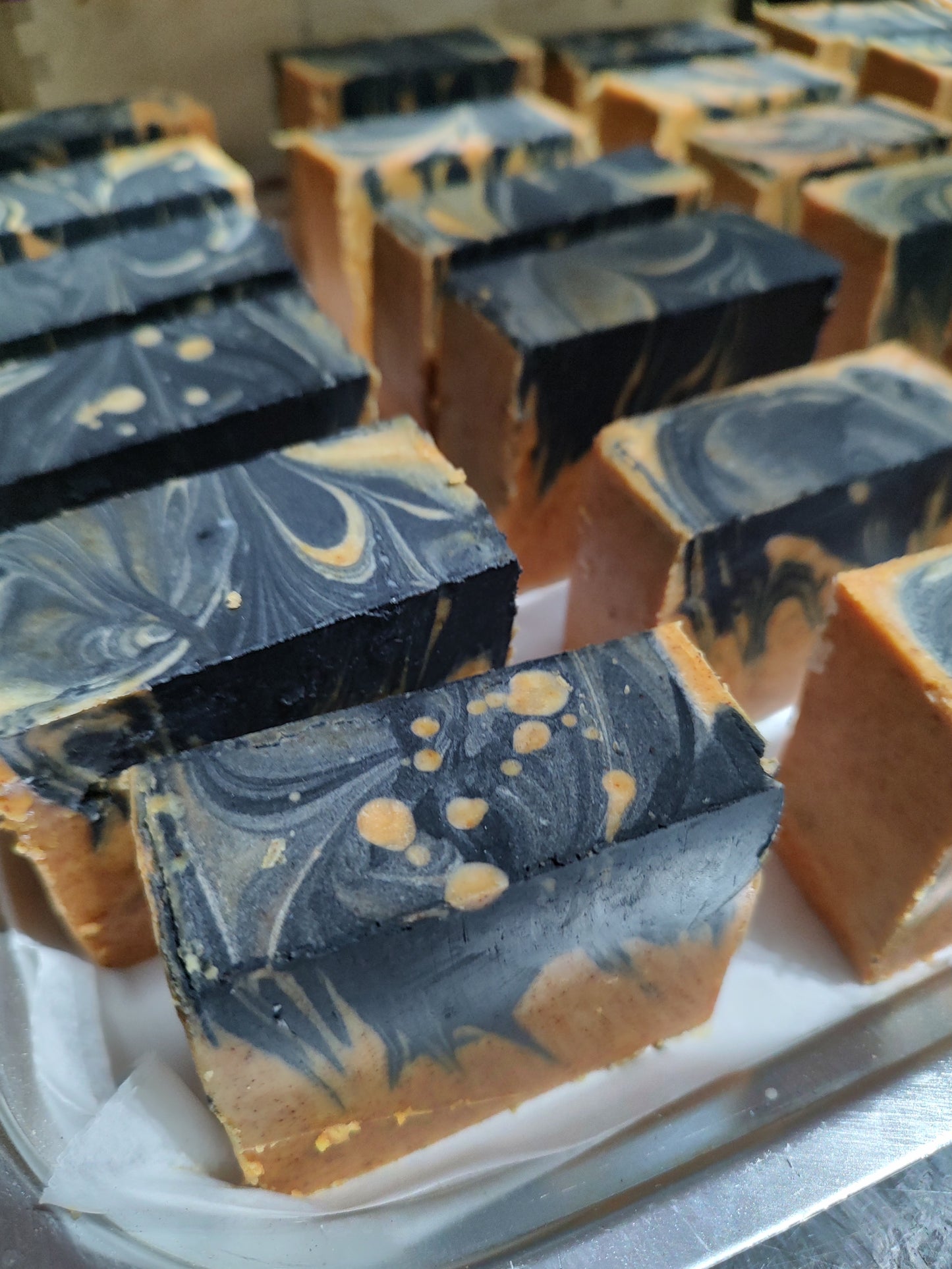 Turmeric, Honey, and Charcoal Swirl Soap Bars